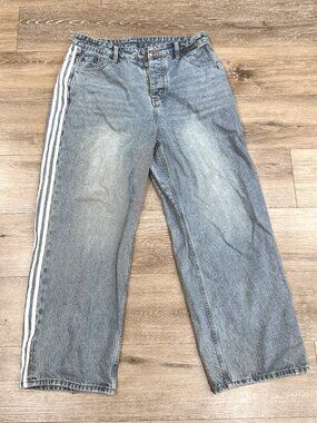 Balenciaga x Adidas Large Baggy 3-Stripe Denim Jeans.  Size Large